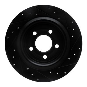 Ford Mustang Brake Rotor (1) - Rear Left - R1 Concepts - Drilled & Slotted - Black - `20-`25